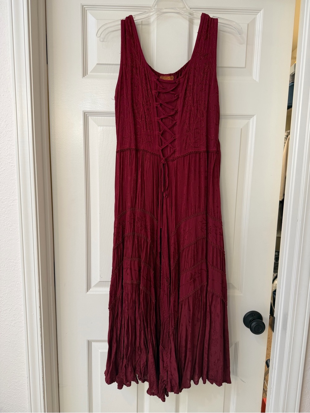 Sleeveless Lace-Up Maxi Dress in Burgundy